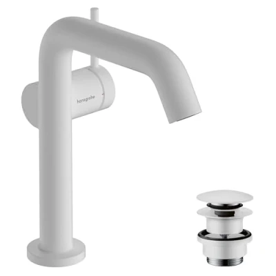 Immagine di hansgrohe Tecturis S Rubinetto per Lavabo con Push Open, Risparmio Energetico (Coolstart), Miscelatore Idrico (Ecosmart) Altezza Bocca 150 Mm, Bianco Opaco
