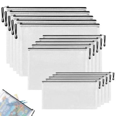 Immagine di 15 Pezzi Borse di File A4+A5+A6 Cartelline Plastica Buste Trasparenti con Cerniera Impermeabile Mesh Sacchetto del Documento Cartella per Ufficio Forniture Scolastiche