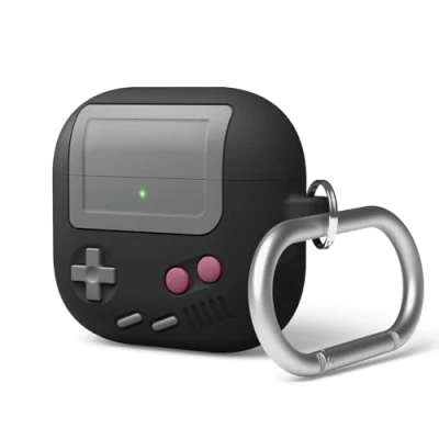 Immagine di elago AW5 Compatibile con Cover per AirPods 4 (2024) Custodia Apple 4, Design Classico di Console Gioco Portatile Retrò, Moschettone Incluso (Nero)