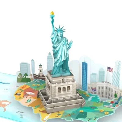 Immagine di MOKIO® biglietto Auguri viaggio Pop Up Statua della Libertà in America Buono regalo 3D per una vacanza negli Stati Uniti, come un città Nord