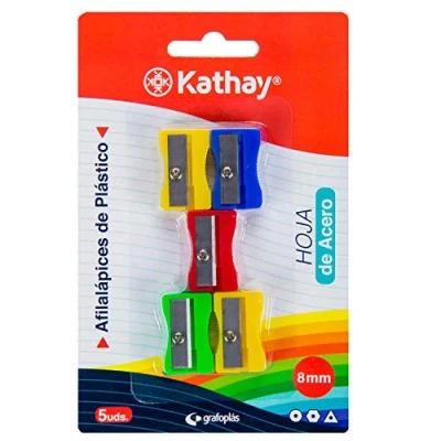 Immagine di Kathay 86614099, Confezione da 5 temperamatite in plastica con lama acciaio, 8 mm, colori assortiti