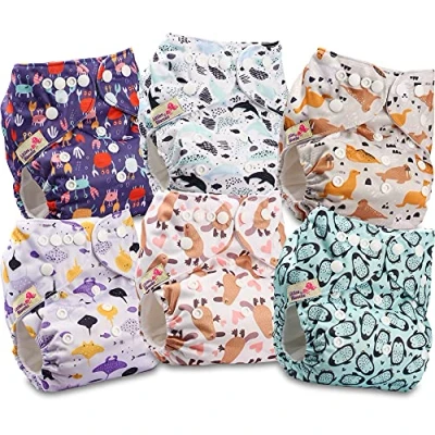 Immagine di Littles and Bloomz FLP2 0601 Pannolino lavabile per bambini, riutilizzabile, con bottoni a pressione standard, confezione da 6 pannolini