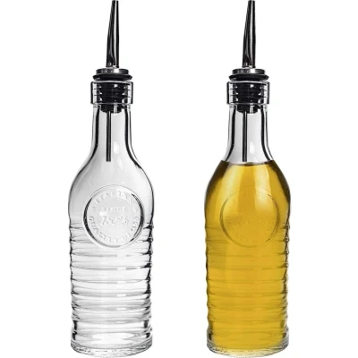 Immagine di BORMIOLI ROCCO Officina 1825 Bottiglie in vetro per olio d&#039;oliva/aceto Beccuccio acciaio inossidabile 268 ml Set di 2