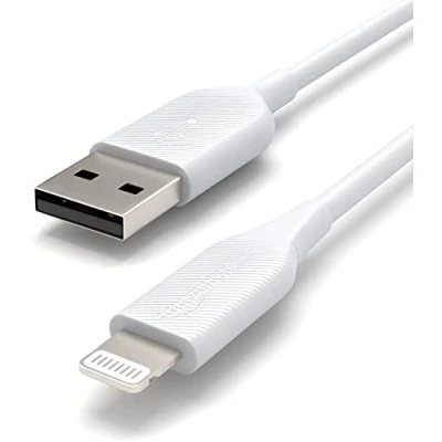 Immagine di Amazon Basics Cavo di ricarica USB a Lightning, certificato MFi, serie Advanced, per iPhone, bianco, 0.9 m, confezione da 2