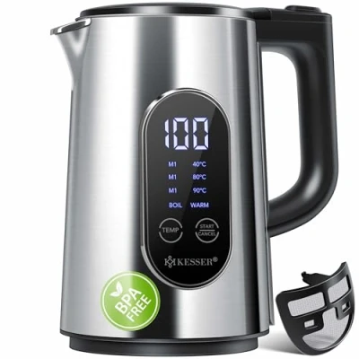Immagine di KESSER® Bollitore in Acciaio inox da 1,7 Litri, Display LED, 4 Modi 40C 100C, 30min Mantenimento Caldo, 2200W, Senza BPA, Filtro Anticalcare &amp; Easy Open Coperchio, Argento