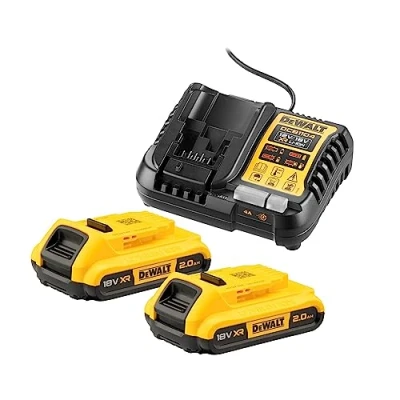 Immagine di DeWalt DCB1104D2 QW KIT 2 Batterie XR 18 V Ah e 1 Caricatore Rapidocon Indicatore dello Stato di Carica, Adatto a Tutte le Macchine Batteria
