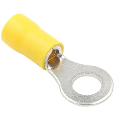 Immagine di Heschen Connettori a crimpare per terminali ad anello, in vinile, RV5.5 6, misura perno 1/4&quot;, 4 6mm² (12 10 AWG), giallo, confezione da 100 pezzi