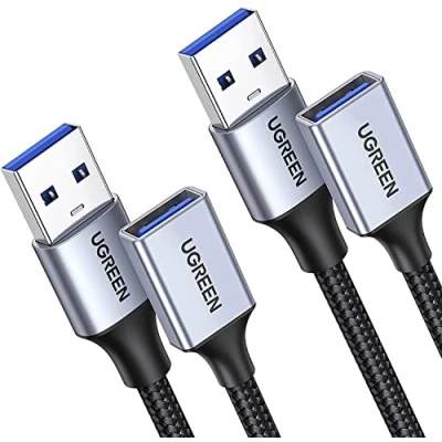 Immagine di UGREEN Cavo Prolunga USB 3.0 Nylon 2 Pezzi Maschio A Femmina Alluminio 5Gbps per Computer, Disco Rigido Esterno, Stampante, Mouse, Tastiera, Hub, Pendrive (2M)