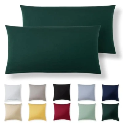 Immagine di Alreya Set di 2 Federe in 100% jersey cotone con chiusura lampo 40 x 70 cm Verde Foresta Federa Cuscino, Copricuscino Divano, super morbida 40x70