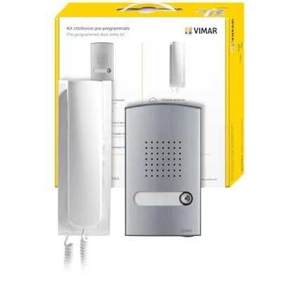 Immagine di Vimar K8879.E Kit citofono 2 fili Plus contiene: unità audio, Placca audio monofamiliare, cornetta con pulsanti, alimentatore