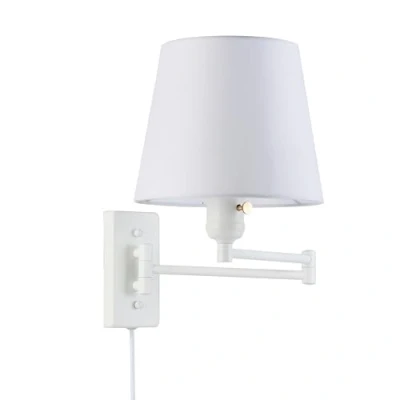 Immagine di B·LED BARCELONA LED BarcelonaLED Lampada da parete a braccio articolato, colore bianco nordico, moderna con cavo di presa e interruttore paralume in tessuto portalampada E27 per lettura