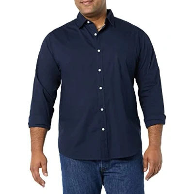 Immagine di Amazon Essentials Camicia in Popeline Elasticizzato A Manica Lunga dalla vestibilità Regolare Uomo, Blu Marino, XS