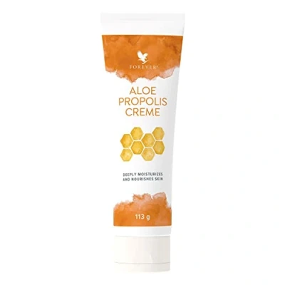 Immagine di Forever Aloe Propoli Crema (74% Vera) su pelle secca e irritata, per un sostegno nutriente in caso di dermatite atopica (1 x 113 g)