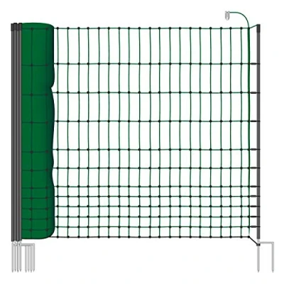 Immagine di VOSS.farming Rete pollame Classic 50 m per recinzioni elettrificabili, 112 cm di Altezza, a Punta Doppia, Dotata 16 Pali, Colore Verde