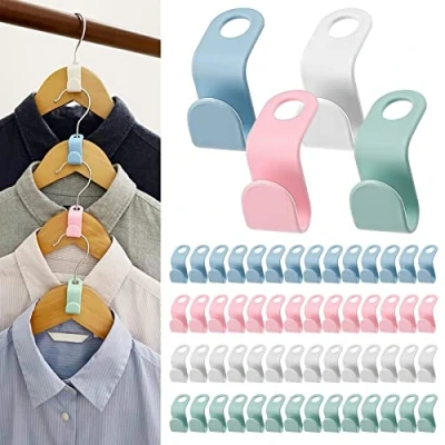 Immagine di 60 Pezzi Connettore Appendiabiti Impugnatura di Collegamento, Grucce Salvaspazio Ganci Appendini Mini Collegamento Per Organizzatori(4 colori)