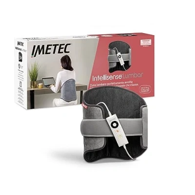 Immagine di Imetec Intellisense Lumbar, termoforo, cuscino termico per zona lombare con fascia elastica, Rapido riscaldamento, Tessuto anallergico, 5 temperature, Electro block di sicurezza, Lavabile, 61x38 cm