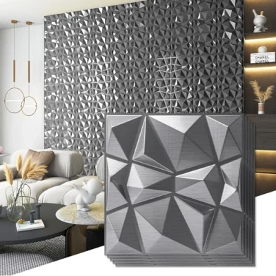 Immagine di Art3d Pannelli 3D Diamond Design per decorazione d&#039;interni, soggiorno, parete TV, camera da letto, configurazione di gioco, 30 x cm, argento, confezione 33