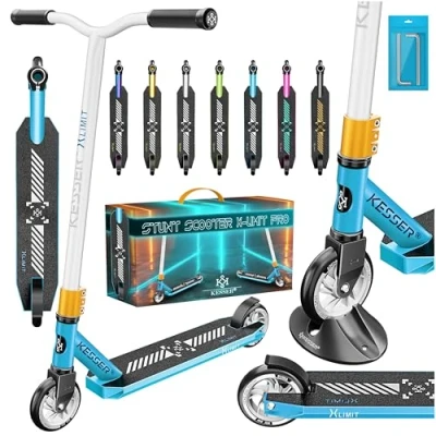 Immagine di KESSER® Monopattino acrobatico X Limit Pro 360Ḟ divertente con supporto ABEC 9 cuscinetti a sfera, ruote in PU da 110 mm, Scooter, blu/bianco