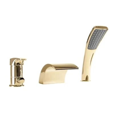 Immagine di Rea RIVEN GOLD RUBINETTO Vasca Miscelatore con Doccia in Ottone per Bagno Caldo e Freddo regolabile (Oro)