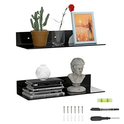 Immagine di Sezanrpt Set di 2 mensole da parete in acrilico 43 cm, colore nero, a forma L, per decorazione parete, modello, candela, calendario, asciugamano, tessuto