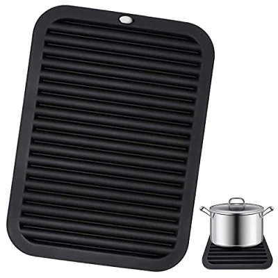 Immagine di GIAK Sottopentola in Silicone Nero Tappetino isolante Antiscivolo e Termoresistenti per apelli,Posate Stoviglie,Resistente alle Alte Temperature