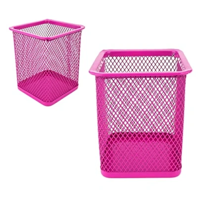 Immagine di Leviatan 2 pezzi Portapenne quadrato in metallo Tazza multifunzione per penna a sfera rosa