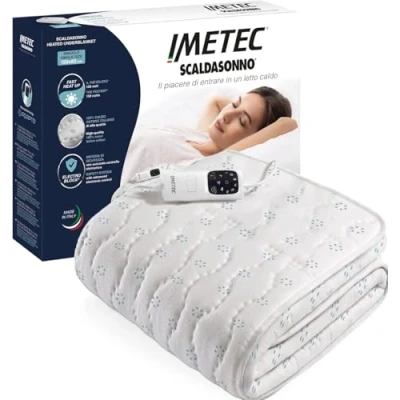 Immagine di Imetec Scaldasonno Adapto singolo 150 x 80 cm, Basso consumo, Tecnologia brevettata, Riscaldamento rapido, Temperatura personalizzata, Cotone con trattamento antibatterico, Comando 6 temperature