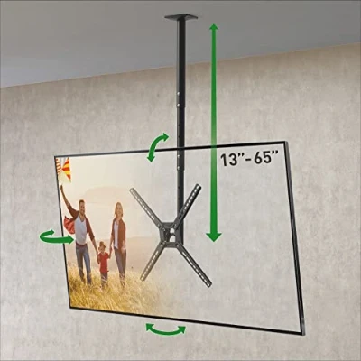 Immagine di Barkan Supporto da soffitto per TV 29 a 65 pollici Full Motion Staffa piatta/curva 3 movimenti, supporta fino 39,9 kg, regolabile in altezza telescopica, compatibile con LED OLED LCD nero