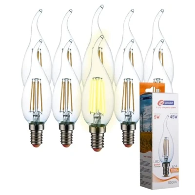 Immagine di E QUICKLY Lampadine LED E14, attacco piccolo 5W (Equivalenti a 45W), lampadina filamento 500 Lumen, Luce bianca calda 2700K, Risparmio Energetico, candela fiamma dimensioni piccole, 10 PZ