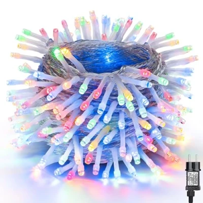 Immagine di NEXVIN Luci Albero di Natale Colorate 20M 200LED Catena Luminosa con 8 Modalità, Funzione Timer e Memoria, Collegabile, Natalizie da Esterno ed Interno, Cavo Trasparente