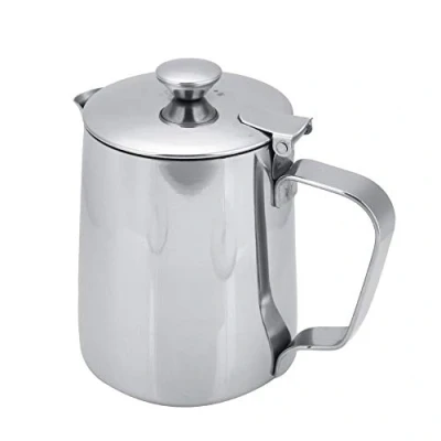Immagine di Tazza caffè acciaio inox latte brocca con e coperchio Art cucina ufficio manico(350ML Argent)
