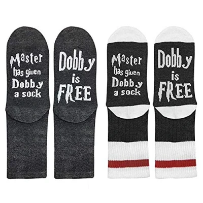 Immagine di TSWRK Set 2 Paia Calze da Uomo Donna Master ha Dato Dobbu a Socks novita&#039; di Cotone Crazy Crew Calzini alla Moda Funny Letter Grandi has given Dobby sock