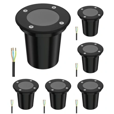 Immagine di ledscom.de 6 pezzi luce da incasso a terra BOLI per esterni, IP67, nero, rotondo, 108mm Ø, 1x GU10 max. 15W, smerigliato