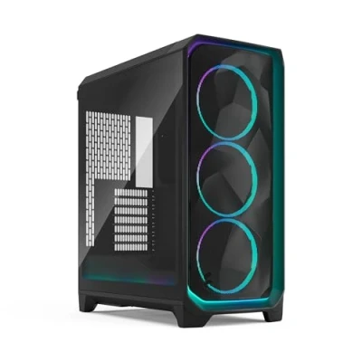 Immagine di Fractal Design Meshify 3 Ambience Pro RGB Black Tempered Glass Light Tint High Airflow PC Gaming Case Mesh Front Panel Adjust Hub and Three ARGB Momentum 14 Fans Included