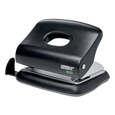 Immagine di Rapid ECO Perforatrice a 2 Fori Compatta e Resistente, Realizzata con Plastica Riciclata, Utilizzabile Casa, Scuola Ufficio Nero 24845300