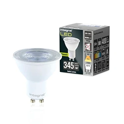 Immagine di Integral Lampadina LED GU10 5 PACK bianco freddo 4000 K, 400 lm, 3,6 W (equivalente a 50 W) non dimmerabile, efficiente in energia e ideale per faretti proiettori bagno