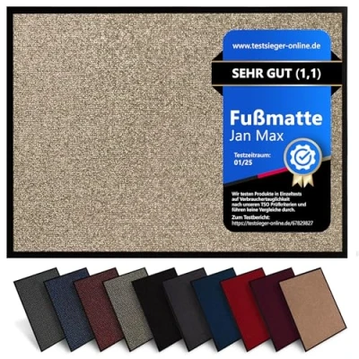 Immagine di Jan Max tappetino antisporco 8 colori zerbino con 2900g/m2 PP Twisted Heatset fibra 2,4l/m2 assorbimento dell&#039;umidità da corsa pulito 60 x 80 cm beige scuro