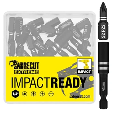 Immagine di 21 punte per cacciavite a percussione SabreCut SCPA25_21 da 25 mm PZ2 Set Single Ended PoziDriv POZI No.2 impieghi gravosi con supporto e scatola di immagazzinaggio