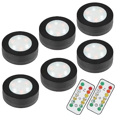 Immagine di MOUJUCHI Luci Armadio,6PCS Luce a Batteria Lampada con Telecomando Vetrine per Armadietto, Scale, Cucina, Corridoi, Camera