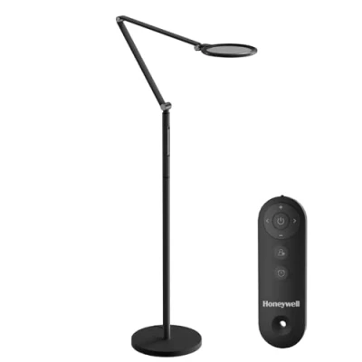 Immagine di Honeywell LED Lampada da terra F01BK Sunturalux dimmerabile con telecomando, naturale diurna 5 colori e luminosità regolabili per l&#039;ufficio, il soggiorno la camera letto