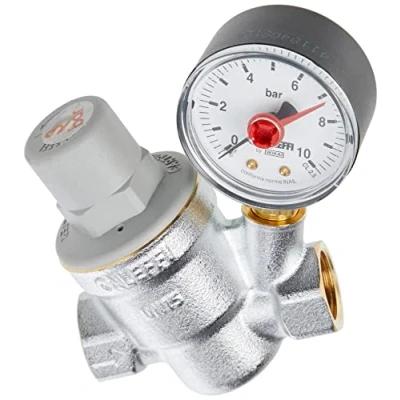 Immagine di Caleffi 16624 Riduttore Pressione Inclinato 1/2&#039;&#039;, Manometro, Cromo