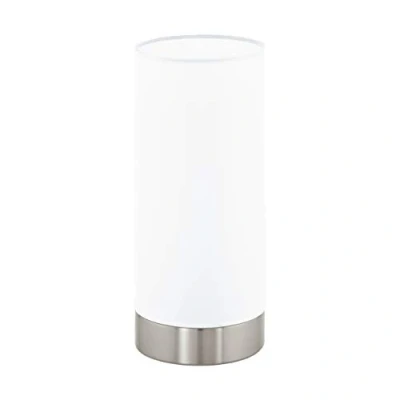 Immagine di EGLO lampada da tavolo Damasco 1, uno punto luce, comodino in acciaio, nichel opaco, satinato, bianco, E27, interruttore incl