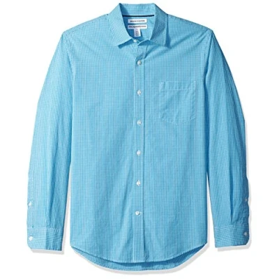 Immagine di Amazon Essentials Camicia in Popeline a Maniche Lunghe Slim Uomo, Blu Acqua Percalle, L