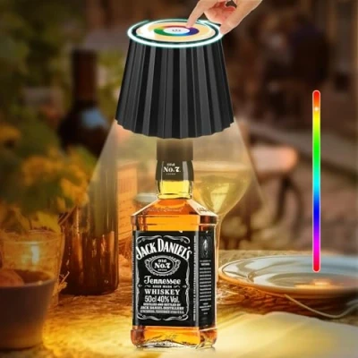 Immagine di VIIIVA Lampada Da Bottiglia Di Vino LED, A Senza Fili LED mit Batteria 5200 mAh, IP54 Tavolo Tocco Dimmerabile Per Interni/Esterni Ristoranti Bar (nero)