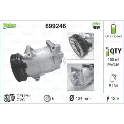 Immagine di VALEO NEW ORIGINAL PART 699246 compressore Aria Condizionata 6CVC 12 PAG 46 R 134a con olio NISSAN: Qashqai / Qashqai+2 I