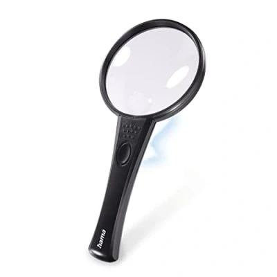 Immagine di Hama Lente d&#039;ingrandimento a LED &quot;Basic 90 LED&quot; (1 unità, ingrandimento x4, diametro mm, dimensioni 94 mm x 202 16 mm) nero/trasparente