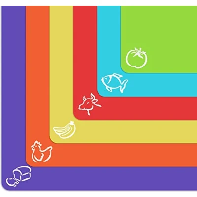 Immagine di Cooler Kitchen Tagliere in plastica flessibile extra spesso, con icone dei cibi e retro a nido d&#039;ape, set di 6 pezzi, lavabile lavastoviglie