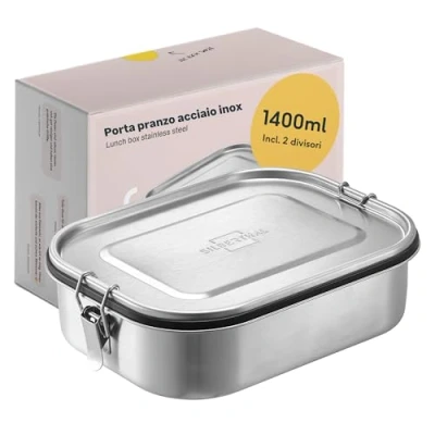 Immagine di SILBERTHAL Porta pranzo acciaio inox 1400 ml Scatola con separatore e mini contenitore