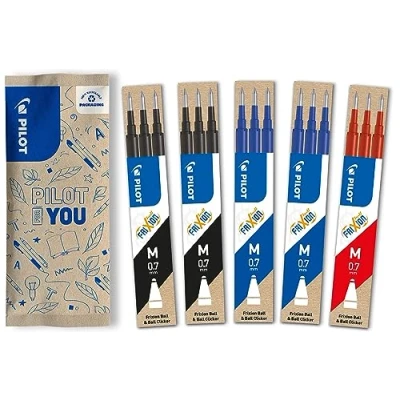 Immagine di PILOT FriXion Mine di ricambio 0.7 15 pezzi, nero/blu/rosso ricariche con inchiostro cancellabile Compatibile Ball &amp; Clicker Spessore medio Ricarica in gel