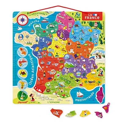 Immagine di Janod Puzzle Cartina della Francia Magnetica 93 Pezzi Calamitati Bambino e Gioco Didattico Imparare memorizzare Francese da 7 Anni in Su, J05480